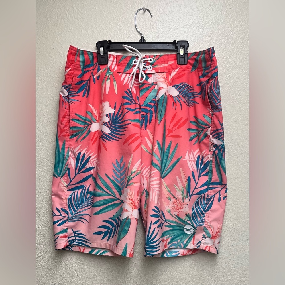 MENS 32 (Medium) HOLLISTER HAWAIIAN FLORAL LINED LONGBOARD SWIM BOARD SHORTS EUC